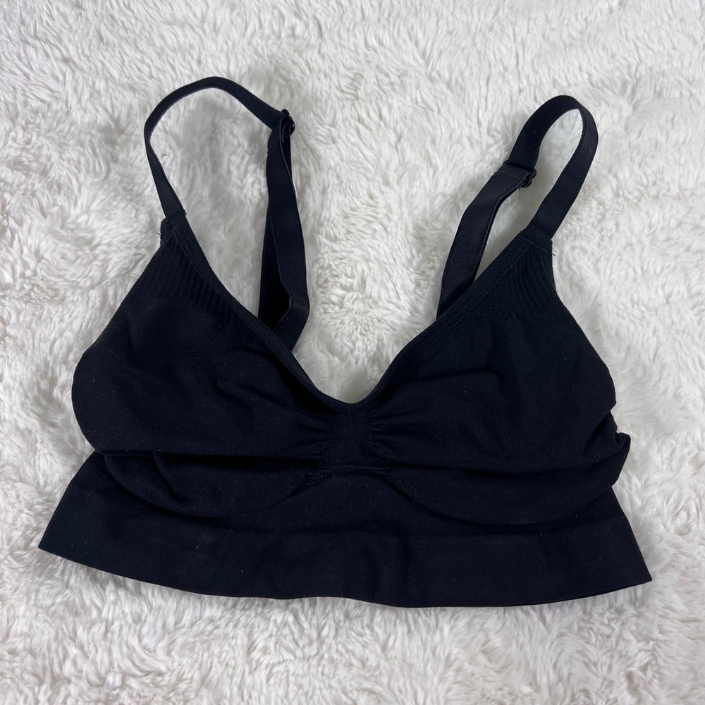 Skims Women's Sculpting Bralette Onyx Black Seamless Ruched V-Neck Size XS NWOT
